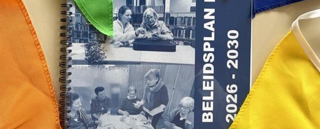 Cover van het beleidsplan met vlaggetjes rond