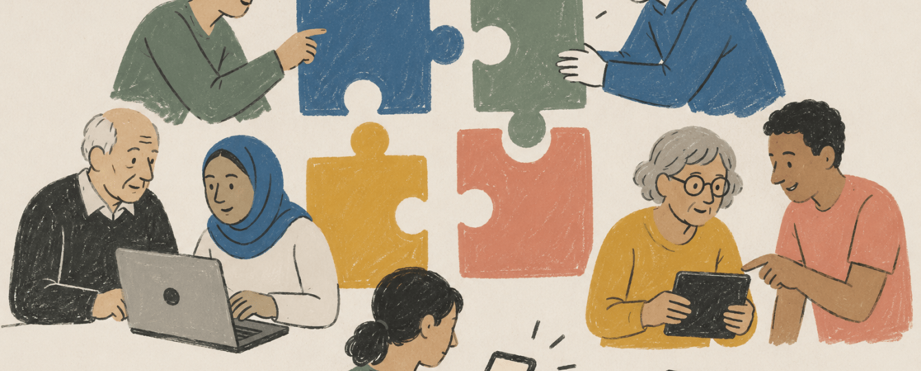 Puzzel van mensen voor digitale inclusie