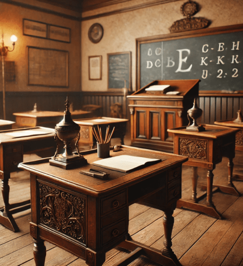 Realistische illustratie van een oud klaslokaal